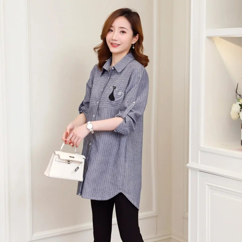 2019. Proljeće Jesen Modne košulje Odjeća za trudnice Trudničke majice Prugaste pamučne patchwork bluze za trudnice