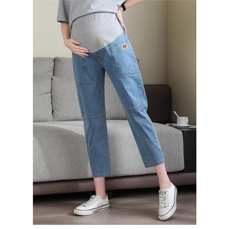 Traperice za trudnice Ljetne tanke široke ležerne hlače za trudnice Udobne traperice za trudnice