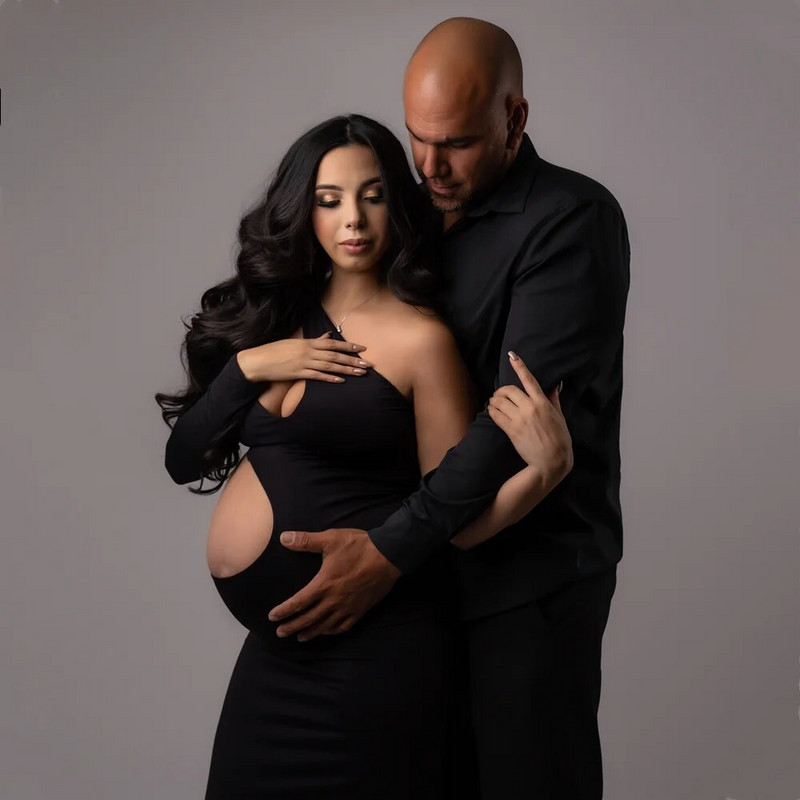 Uska haljina za trudnice s kosim ramenima Rastezljiva haljina za fotografije za trudnice