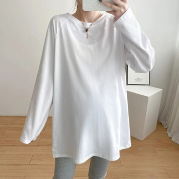 Пролетно горнище от чист памук с дълъг ръкав за бременни жени Бяла тениска за дрехи за кърмачки Дрехи за кърмачки Топ 9123