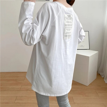 Пролетно горнище от чист памук с дълъг ръкав за бременни жени Бяла тениска за дрехи за кърмачки Дрехи за кърмачки Топ 9123