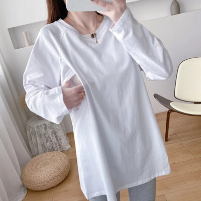 Tavaszi felső tiszta pamut hosszú ujjú terhes nőknek fehér póló szoptatós anyáknak ruhák szoptatós ruhák felső 9123