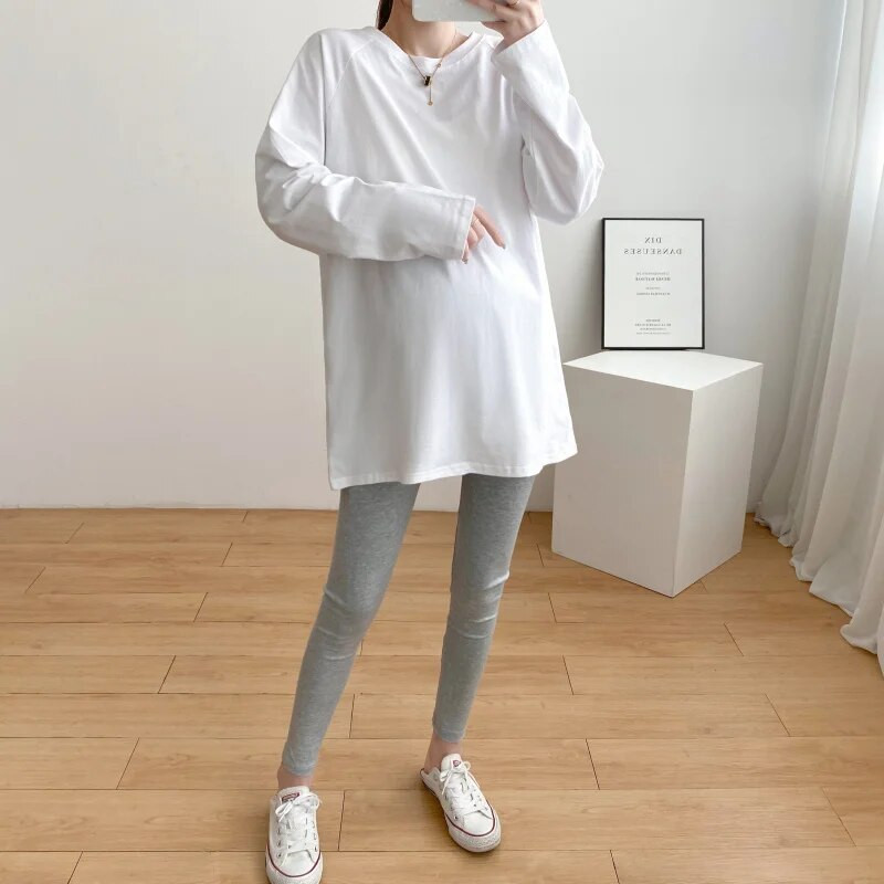 Tavaszi felső tiszta pamut hosszú ujjú terhes nőknek fehér póló szoptatós anyáknak ruhák szoptatós ruhák felső 9123