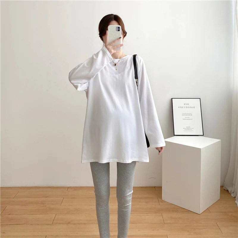 Tavaszi felső tiszta pamut hosszú ujjú terhes nőknek fehér póló szoptatós anyáknak ruhák szoptatós ruhák felső 9123
