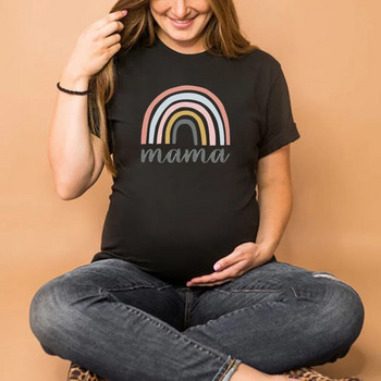 Nordic Rainbow Mama Printed Тениска за бременни Тениска за бременни с къс ръкав Риза за обявяване на бременност Тениски за нова майка Дрехи