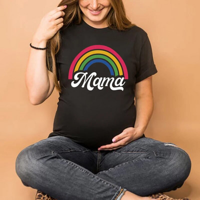 Majica za trudnice s printom Nordic Rainbow Mama Majica kratkih rukava za trudnice Majica za najavu trudnoće Majice za nove mame Odjeća