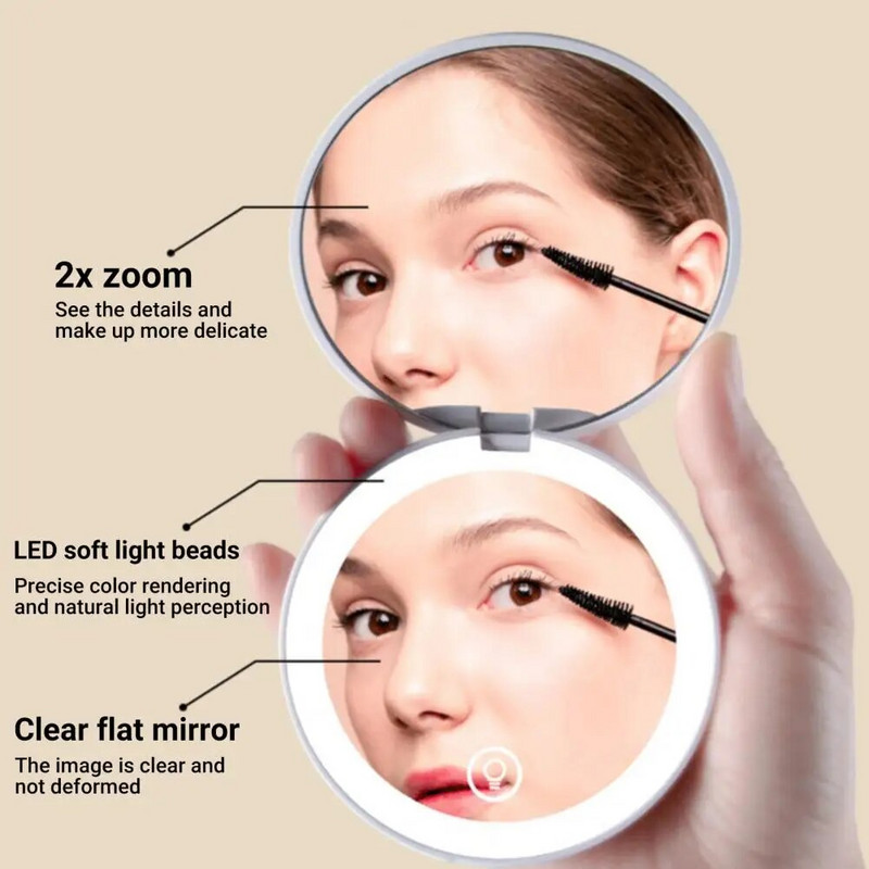 Meigipeegel Kvaliteetne C-tüüpi kahepoolne LED-kosmeetiline peegel Kompaktne valgustusega LED-meigipeegel