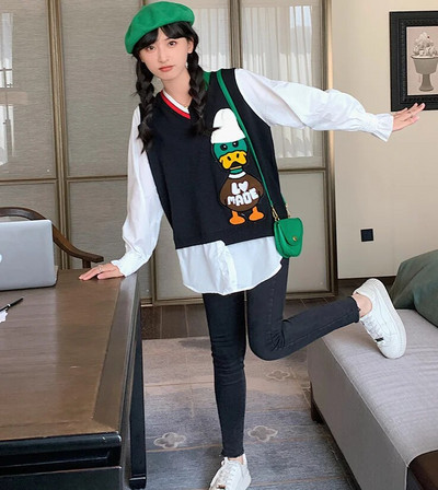 Proljetna trudnička odjeća za 2023. u korejskom stilu, dugih rukava, prugasta patchwork dugmad, majice za trudnice, slatke bluze za trudnice