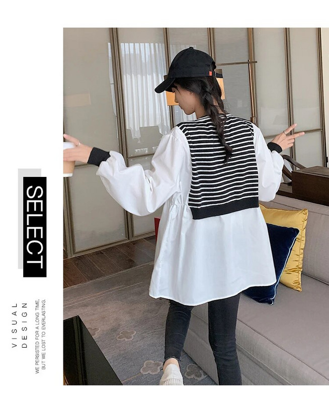 Proljetna trudnička odjeća za 2023. u korejskom stilu, dugih rukava, prugasta patchwork dugmad, majice za trudnice, slatke bluze za trudnice