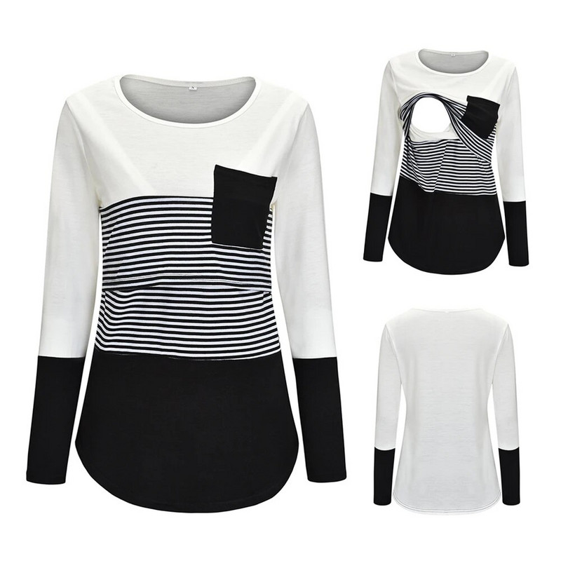 Naistele Naistele Rasedatele Rasedatele Riided Imetamise Topid Imetav Triibuline T-särk Ema Imetav pikkade varrukatega S/M/L/XL/XXL