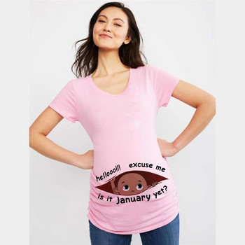 Συγνώμη είναι Ιανουάριος ακόμα 12 μήνες Καλοκαίρι μητρότητας Αστείο μπλουζάκι εγκυμοσύνης Γυναικεία μπλουζάκια μαύρα μπλουζάκια για μωρά με στάμπα για έγκυες μπλούζες