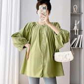 CARECODE Kokvilnas lina grūtnieču blūzes pavasara ikdienas topi ar garām piedurknēm brīvi liela izmēra krekli grūtniecēm grūtniecēm Apģērbs