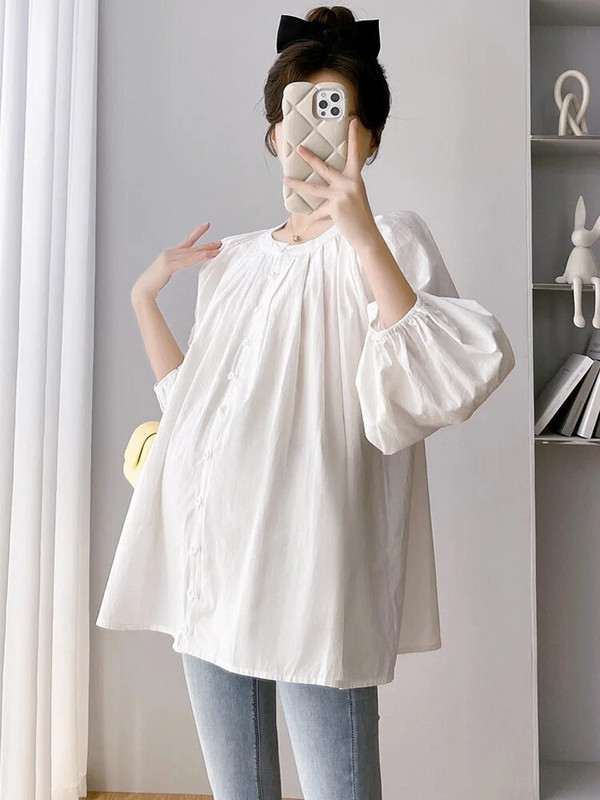 CARECODE Kokvilnas lina grūtnieču blūzes pavasara ikdienas topi ar garām piedurknēm brīvi liela izmēra krekli grūtniecēm grūtniecēm Apģērbs