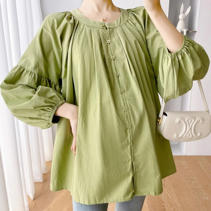 CARECODE Kokvilnas lina grūtnieču blūzes pavasara ikdienas topi ar garām piedurknēm brīvi liela izmēra krekli grūtniecēm grūtniecēm Apģērbs