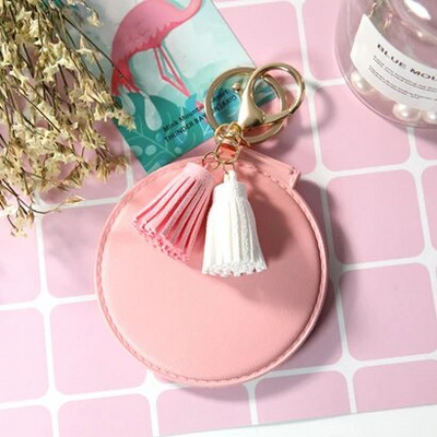 Prijenosno mini džepno kozmetičko kozmetičko ogledalo za šminkanje, sklopivo kompaktno ogledalo, darovi za zabavu, kožni privjesak za ključeve, držač za ključeve