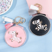 Mini džepno kozmetičko ogledalo za šminkanje od modne PU kože, sklopivi dizajn crtane zebre, božićni darovi za djevojčice, privjesak za ključeve