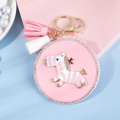 Mini džepno kozmetičko ogledalo za šminkanje od modne PU kože, sklopivi dizajn crtane zebre, božićni darovi za djevojčice, privjesak za ključeve