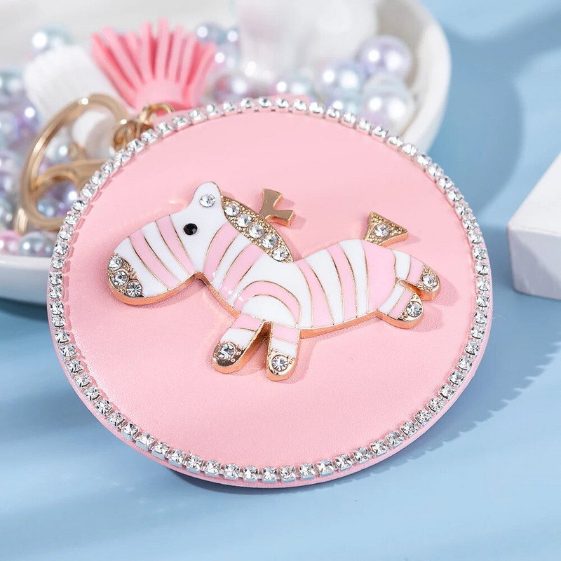 Mini džepno kozmetičko ogledalo za šminkanje od modne PU kože, sklopivi dizajn crtane zebre, božićni darovi za djevojčice, privjesak za ključeve