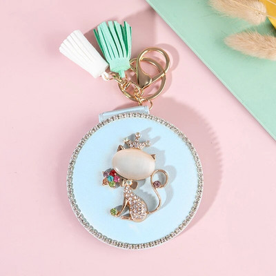 Mini džepno kozmetičko ogledalo za šminkanje od modne PU kože, dvostrano sklopivo, slatka opalna lisica, božićni darovi, ženski privjesak za ključeve