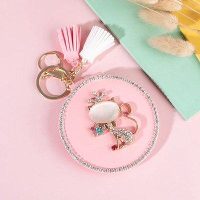 Mini džepno kozmetičko ogledalo za šminkanje od modne PU kože, dvostrano sklopivo, slatka opalna lisica, božićni darovi, ženski privjesak za ključeve