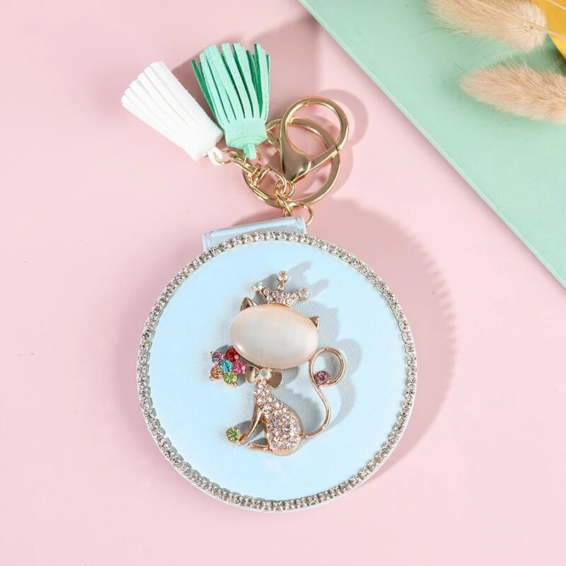 Mini džepno kozmetičko ogledalo za šminkanje od modne PU kože, dvostrano sklopivo, slatka opalna lisica, božićni darovi, ženski privjesak za ključeve