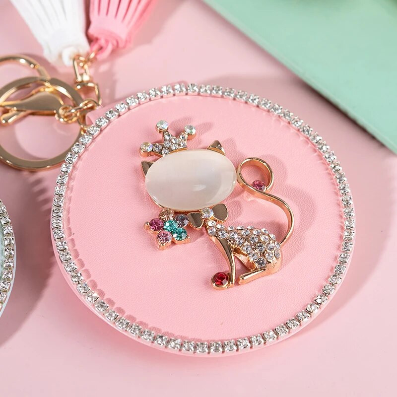 Mini džepno kozmetičko ogledalo za šminkanje od modne PU kože, dvostrano sklopivo, slatka opalna lisica, božićni darovi, ženski privjesak za ključeve