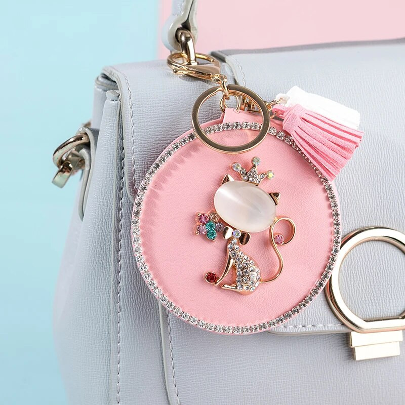 Mini džepno kozmetičko ogledalo za šminkanje od modne PU kože, dvostrano sklopivo, slatka opalna lisica, božićni darovi, ženski privjesak za ključeve