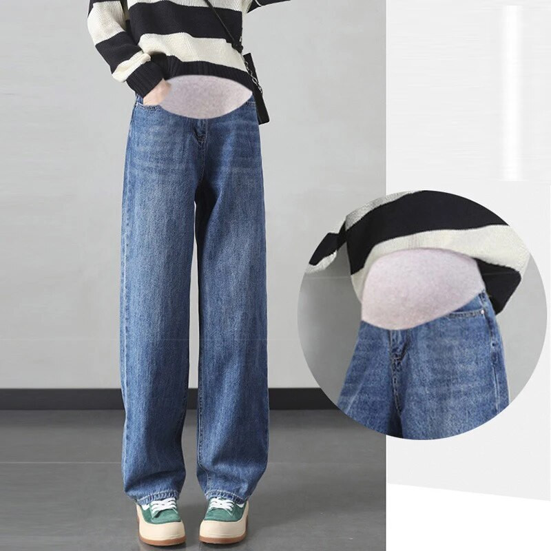 Vintgae Washed Maternity Jeans Elastic Waist Belly Loose Denim Pants Trudnička odjeća za trudnice Hlače visokog struka