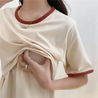 Ljetna odjeća za dojenje Majica kratkih rukava za trudnice Jednobojna široka ležerna odjeća za trudnice 2209