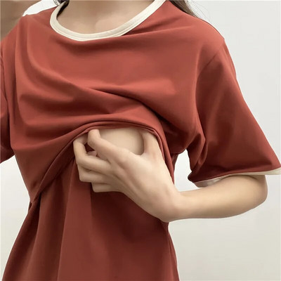 Ljetna odjeća za dojenje Majica kratkih rukava za trudnice Jednobojna široka ležerna odjeća za trudnice 2209