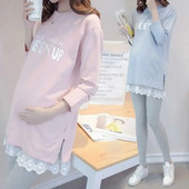 Nyári őszi kismama felső terhes póló női alkalmi laza babamintás terhes ruhák csipke póló nagy méretű M-3XL