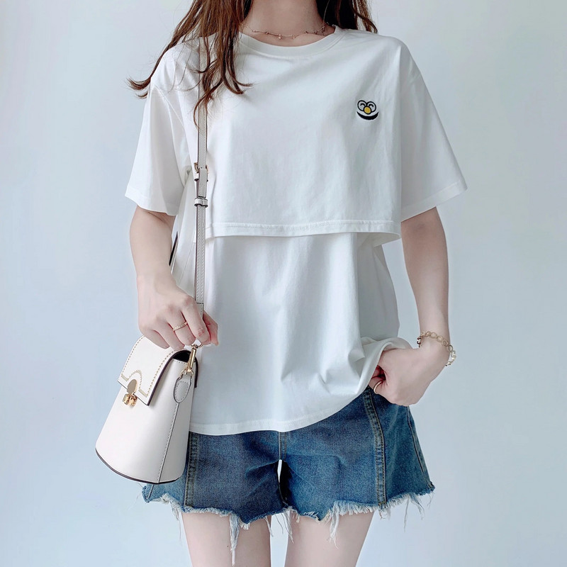 Odjeća za trudnice i porod od čistog pamuka, majica kratkih rukava za dojenje, za trudnice, ljetna odjeća za trudnice 2101