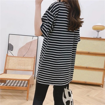 Μαύρο και άσπρο ριγέ κοντομάνικο μπλουζάκι για τη σίτιση Καλοκαιρινά ρούχα εγκύων Ρούχα θηλασμού μετά τον τοκετό 9252