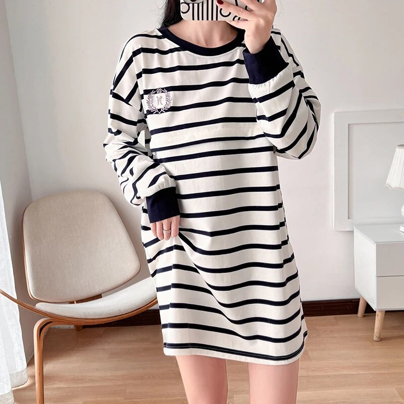 Slaugos viršūnės, maitinančios krūtimi O formos iškirptės plačios juostelės ilgomis rankovėmis, pavasario dėvėjimas krūtimi maitinantys marškinėliai nėščioms moterims Motinystės 6076B