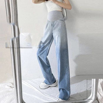 Άνοιξη Wide Leg Loose τζιν εγκυμοσύνης ολόσωμο τζιν με τρύπα ελαστική μέση ίσιο παντελόνι για έγκυες γυναίκες