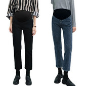 Grūtnieču džinsi grūtniecēm Vēdera bikses Grūtniecības Apģērbs Pavasaris Rudens Elastīgs Viduklis Džinsu Bikses Melnas Zilas