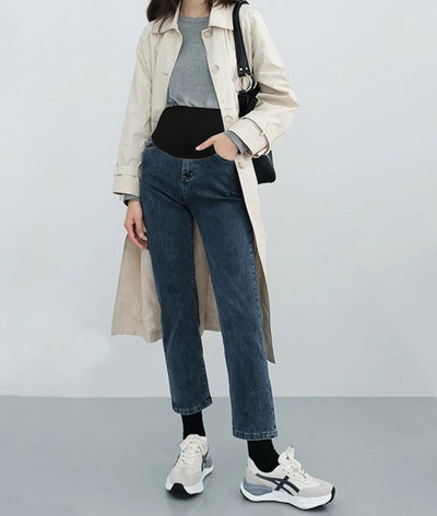 Grūtnieču džinsi grūtniecēm Vēdera bikses Grūtniecības Apģērbs Pavasaris Rudens Elastīgs Viduklis Džinsu Bikses Melnas Zilas