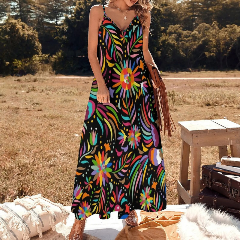 Tradicionāla meksikāņu krāsaina kleita bez piedurknēm Sieviešu apģērbi Kleita grūtniecēm