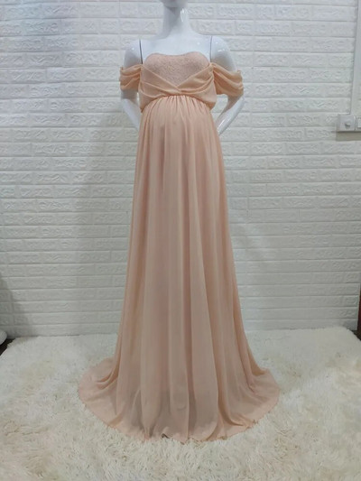 Mežģīņu šifons grūtniecēm Seksīga kleita bez pleciem, gara kleita grūtniecēm sievietēm grūtniecēm, dušas fotografēšana vasaras rekvizīti Maxi kleita Jauna