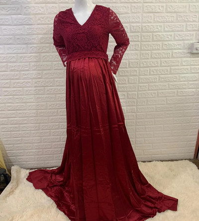 Trudnička haljina za fotografiranje V-izrez dugih rukava Čipkana šifonska maksi haljina za trudnice Otmjeni rekvizit za tuširanje djeteta