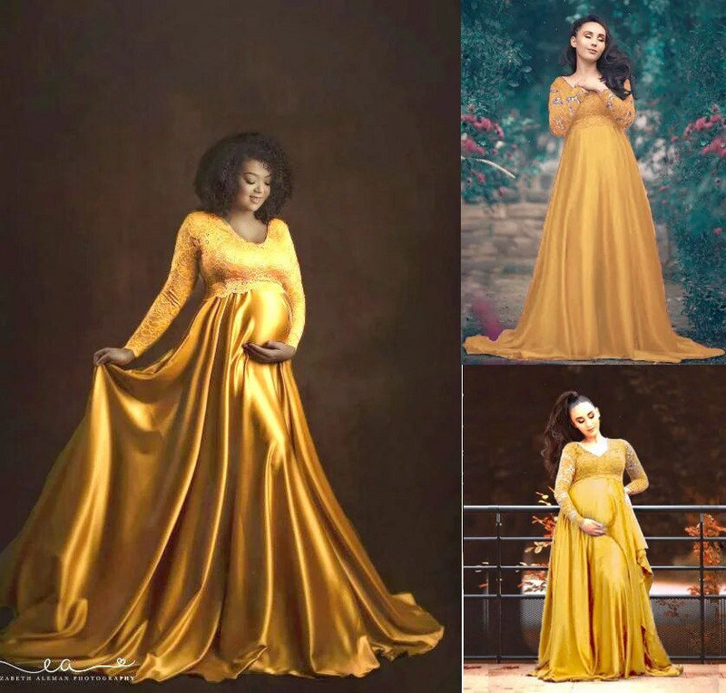 Trudnička haljina za fotografiranje V-izrez dugih rukava Čipkana šifonska maksi haljina za trudnice Otmjeni rekvizit za tuširanje djeteta