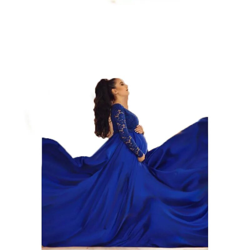 Trudnička haljina za fotografiranje V-izrez dugih rukava Čipkana šifonska maksi haljina za trudnice Otmjeni rekvizit za tuširanje djeteta