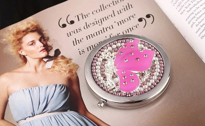 Mini džepno kozmetičko ogledalo za šminkanje, ogledalo za uvećanje 1:2 Alat za šminkanje torbice, elegantni anđeo leptir, darovi za svadbe