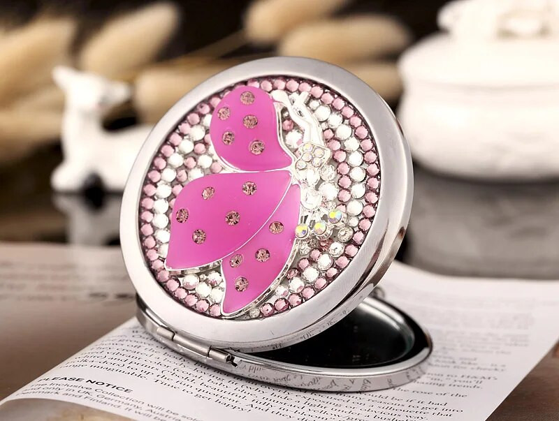 Mini džepno kozmetičko ogledalo za šminkanje, ogledalo za uvećanje 1:2 Alat za šminkanje torbice, elegantni anđeo leptir, darovi za svadbe