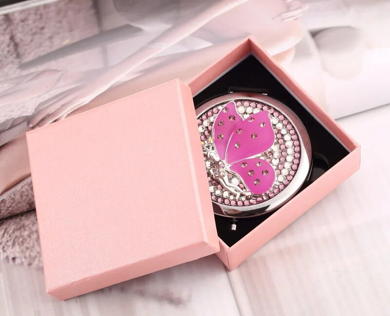 Mini džepno kozmetičko ogledalo za šminkanje, ogledalo za uvećanje 1:2 Alat za šminkanje torbice, elegantni anđeo leptir, darovi za svadbe