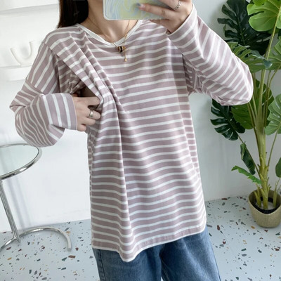 Csíkos kismama hosszú ujjú felső szoptatós póló terhes nőknek tavaszi őszi kismama ruházat 8561