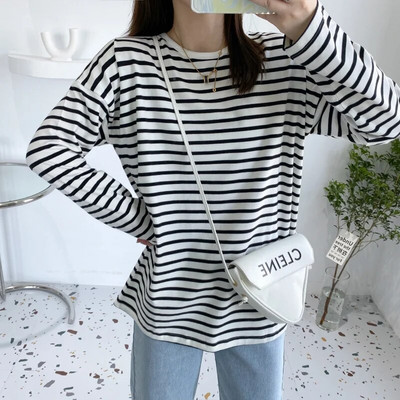 Csíkos kismama hosszú ujjú felső szoptatós póló terhes nőknek tavaszi őszi kismama ruházat 8561