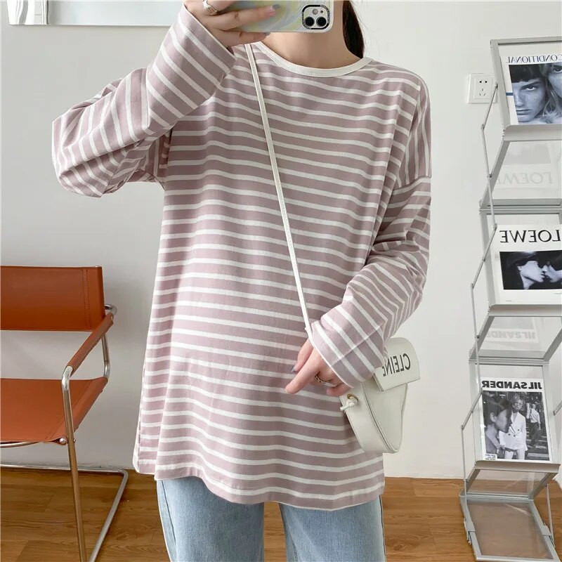 Csíkos kismama hosszú ujjú felső szoptatós póló terhes nőknek tavaszi őszi kismama ruházat 8561