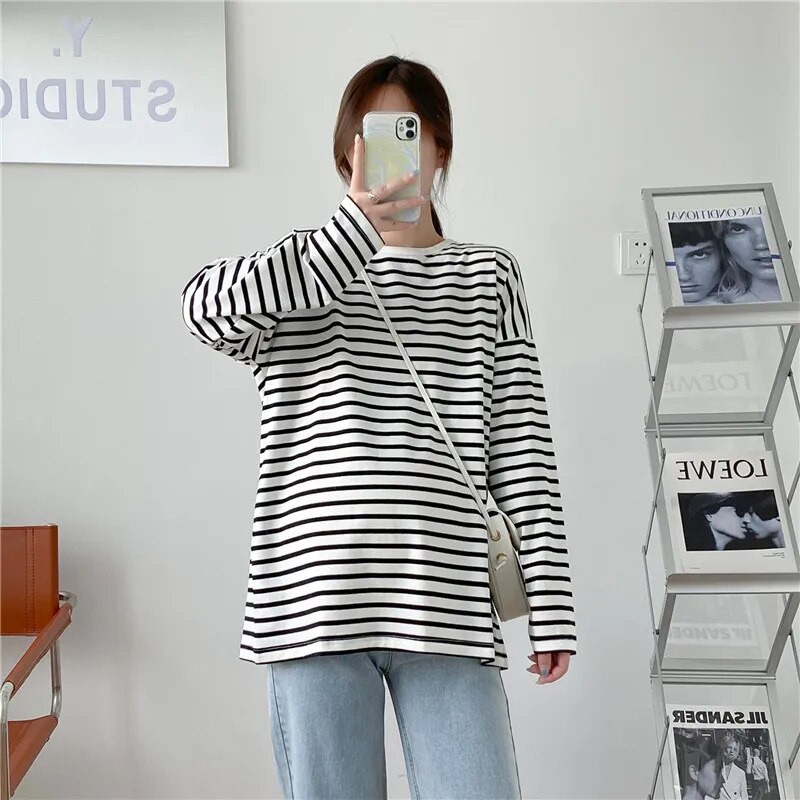 Csíkos kismama hosszú ujjú felső szoptatós póló terhes nőknek tavaszi őszi kismama ruházat 8561