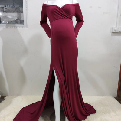 Grūtnieču fotografēšanas apģērbi V veida kakla izgriezuma Grūtnieču kleitas bez pleciem fotosesijai Kleita Baby Shower Sieviešu garā grūtniecības kleita